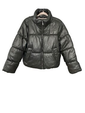Banana Republic Black Vegan Leather Puffer Jacket Size Large